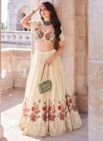 Chinnon Silk Cream Party Wear Printed Readymade Lehenga Choli